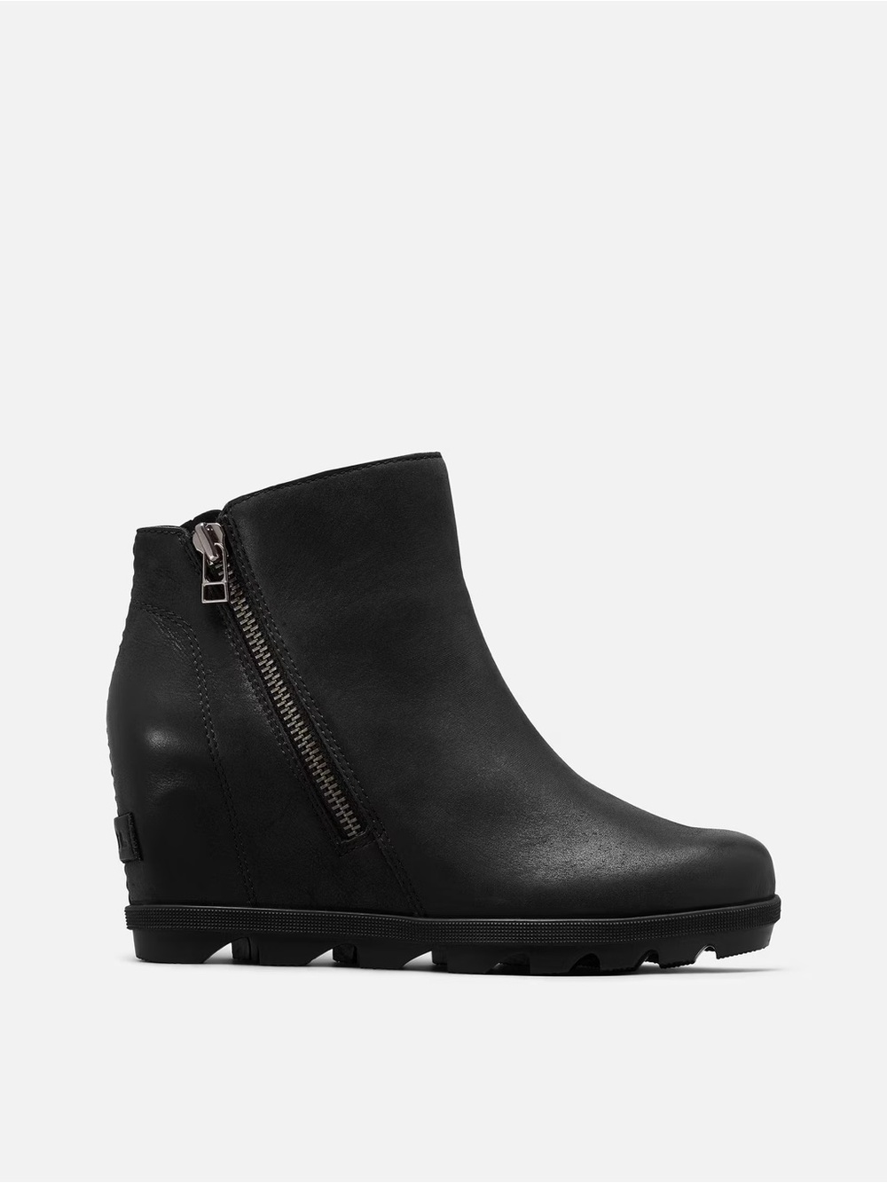 Black Leather Ankle Boots with Side Zip - Women